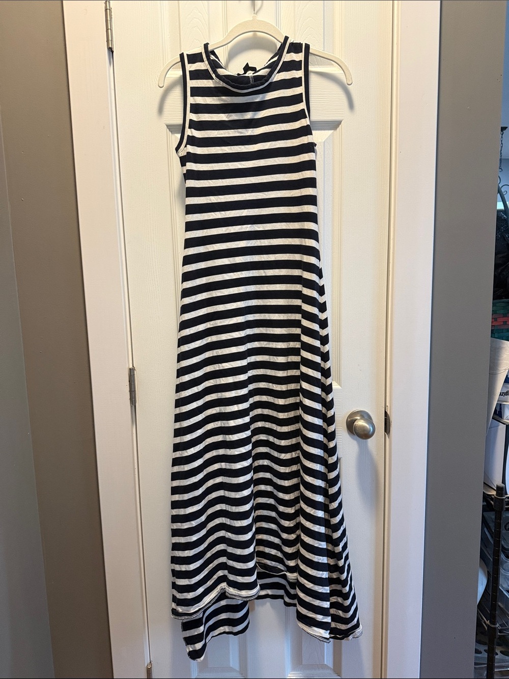 J. Crew Black and White Striped Sleeveless Maxi Dress